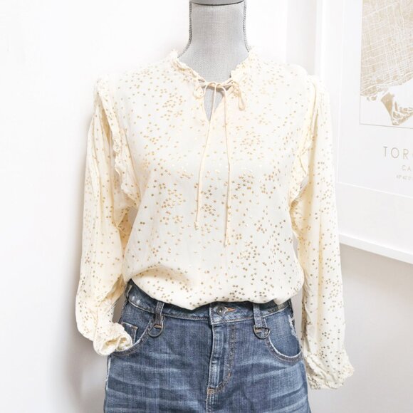 Star Print Ruffle Cream Blouse 🌟 SOLITAIRE - Picture 1 of 7
